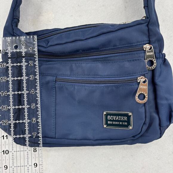 Soyater Nylon Crossbody Shoulder Bag Navy Blue Zip Pockets Handbag Purse - Picture 12 of 12
